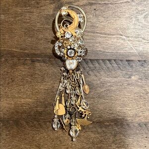 Artist-Signed Gold and Crystal Charm Brooch/Bolo Necklace